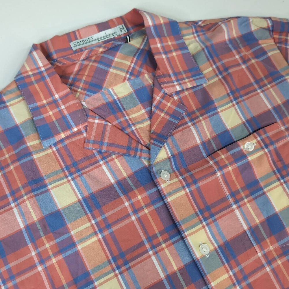 Criquet Mens Plaid Short Sleeve Button Shirt Multicolor Size Large
